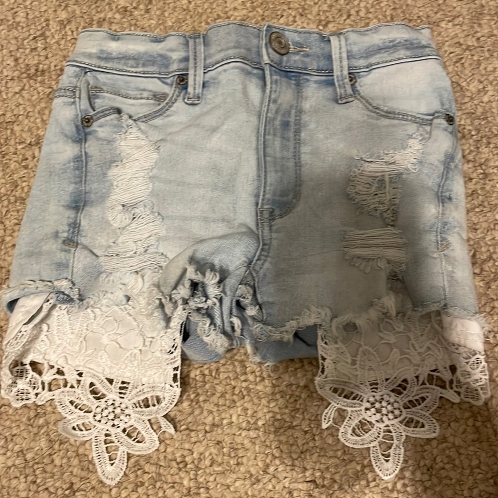 Lace jean shorts